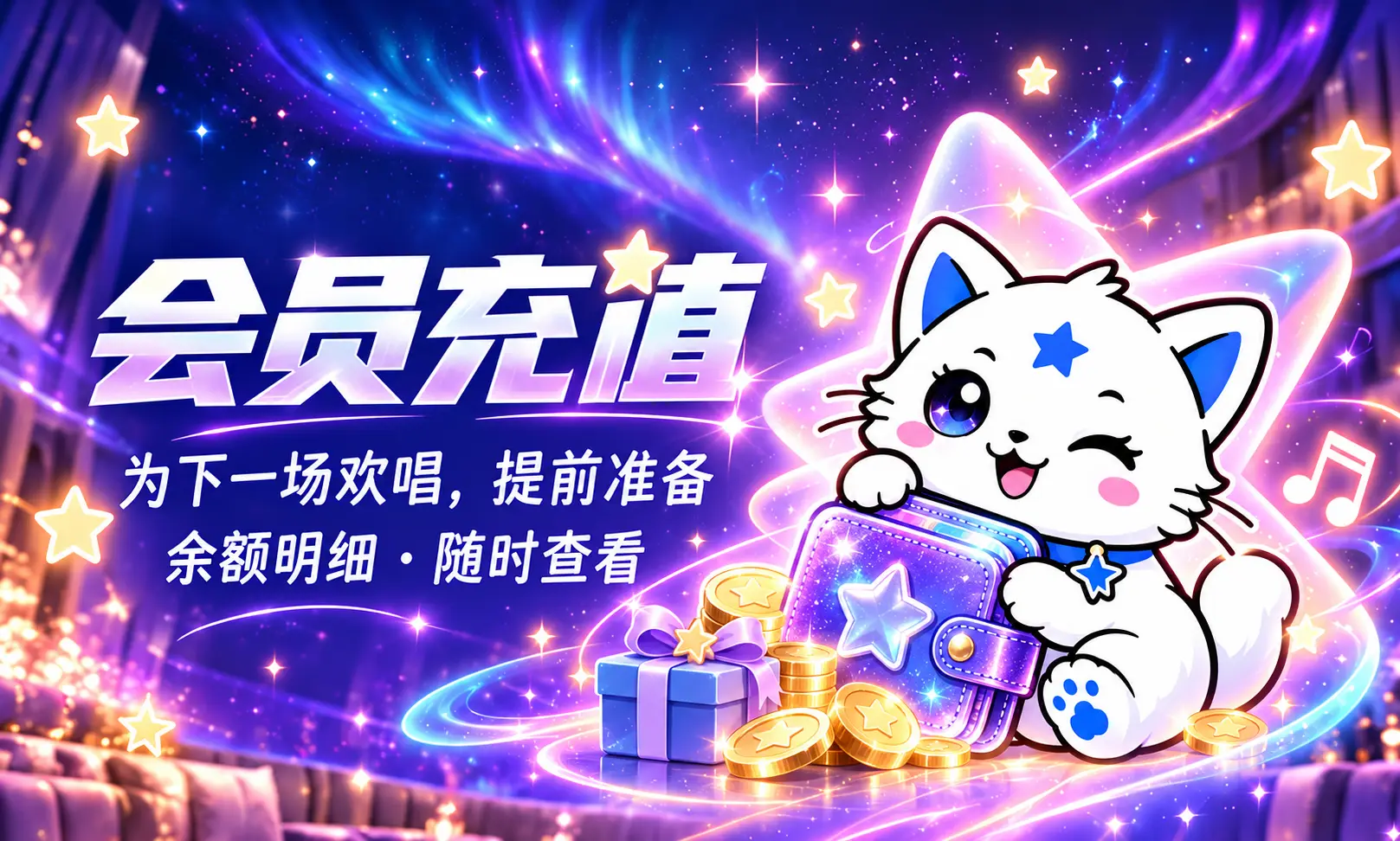 会员充值，为下一场欢唱，提前准备，余额明细随时查看